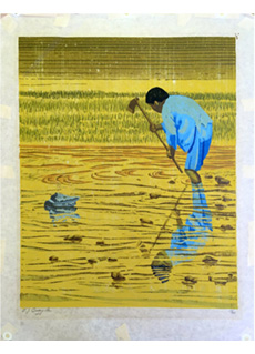 Worker in Rice Field by E J Quayle