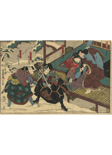 Kabuki Theatre Battle Scene in Snow by Kunisada