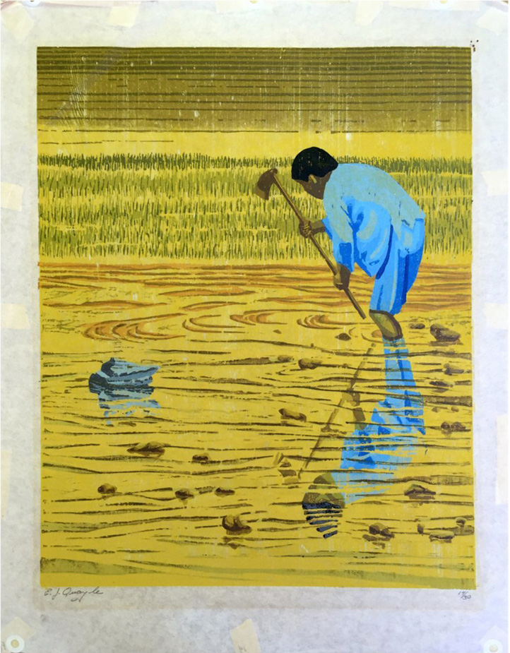 Worker in Rice Field by E J Quayle