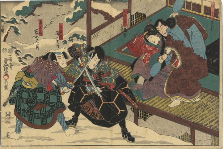 Kabuki Theatre Battle Scene in Snow by Kunisada