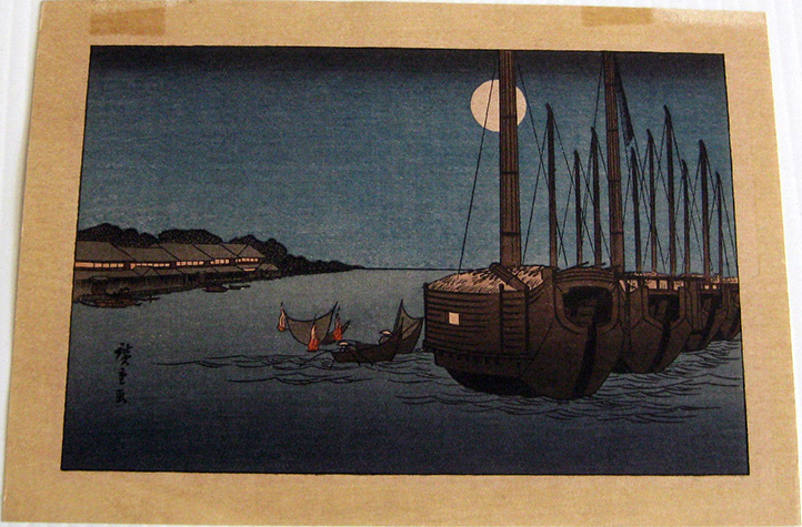 Moonlit Boats on River by Ando Hiroshige